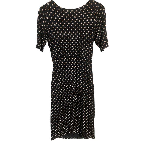 Boden sheath dress women’s size 8L black abstract tencell jersey stretch lined - Picture 2 of 6